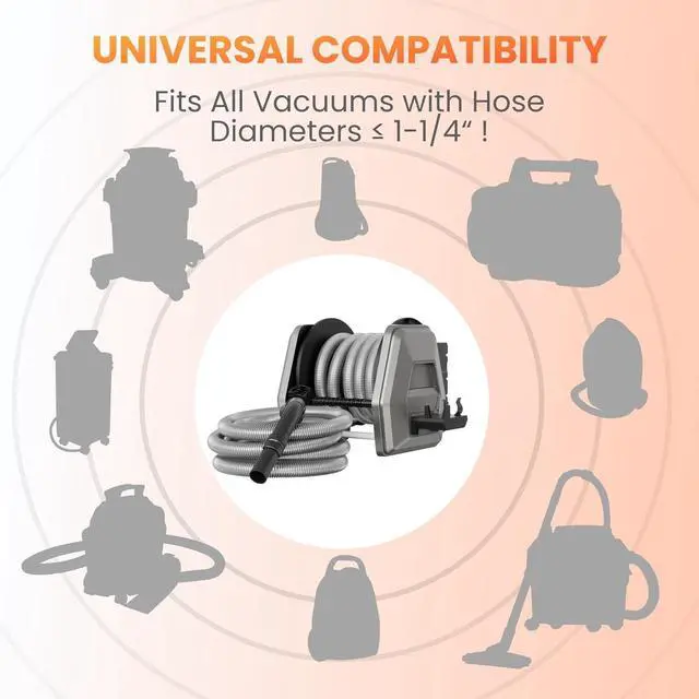 Alt view image 6 of 6 - Vacuum Hose Reel with 30ft Extension Retractable Hose, 1-1/4'' Wall Mount Vacuum Replaceable Hose Suitable for 32mm Wet Dry Vacuums Cleaner