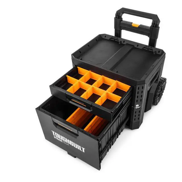 Alt view image 2 of 6 - StackTech 2 Drawer Rolling Locking Box, Heavy-Duty Portable Tool Chest, 240 lb Capacity - Stackable Toolbox Storage Organizer with Dividers, & Auto-Latching Drawer