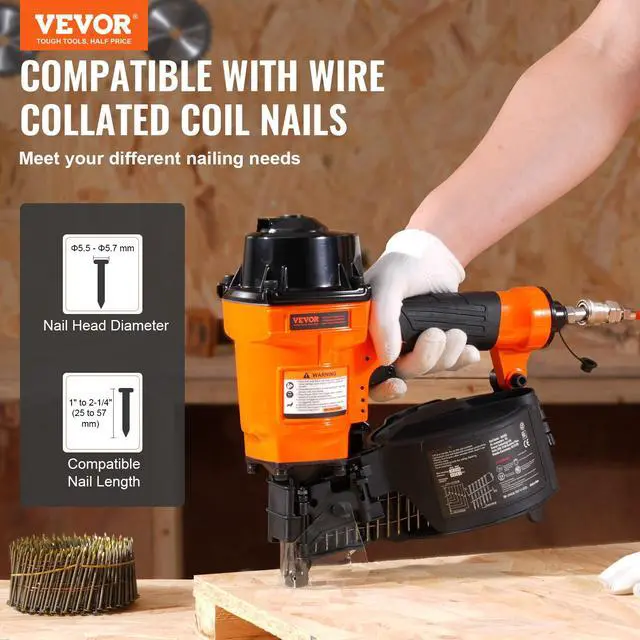 Alt view image 3 of 6 - MCN55 Coil Siding Nailer, 70-120PSI Air Coil Nailer 1 inch to 2-1/4 inch 15 Degree Pneumatic Siding Nail Gun for Siding, Pallet Sheathing, Fencing, Decking