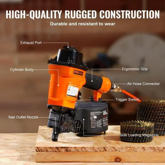 Alt view image 6 of 6 - MCN55 Coil Siding Nailer, 70-120PSI Air Coil Nailer 1 inch to 2-1/4 inch 15 Degree Pneumatic Siding Nail Gun for Siding, Pallet Sheathing, Fencing, Decking