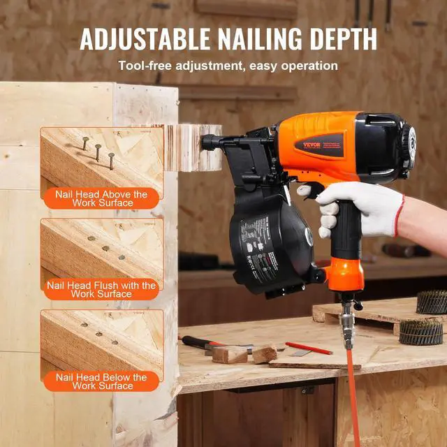 Alt view image 3 of 6 - Coil Siding Nailer CN65, 1-1/4" to 2-1/2" 15 Degree Pneumatic Siding Nail Gun with Tool-Less Depth Adjustment, 70-120PSI Air Coil Nailer for Siding, Pallet Sheathing, Wooding, Fencing, Decking