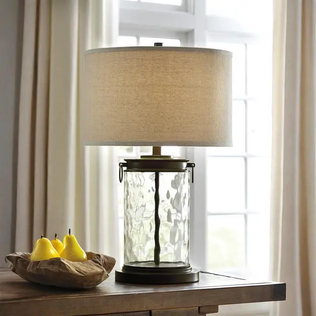 Alt view image 2 of 6 - Tailynn Modern 25.25" Glass Table Lamp with Hardback Shade, Clear