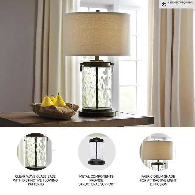 Alt view image 3 of 6 - Tailynn Modern 25.25" Glass Table Lamp with Hardback Shade, Clear