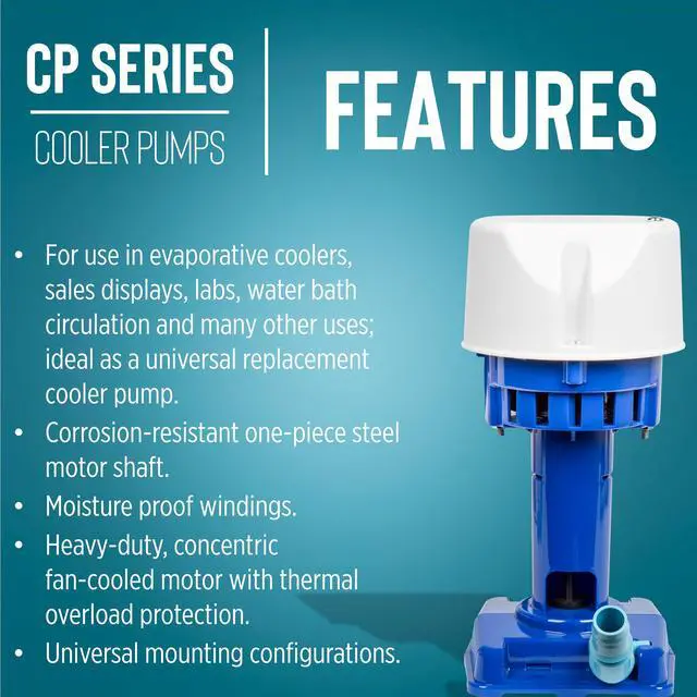 Alt view image 3 of 6 - CP3-230 1/30 HP, 230 Volt, 563 GPH, Evaporative Cooler Pump with 6-Ft. Cord and 3-Prong Plug, Blue, 542015