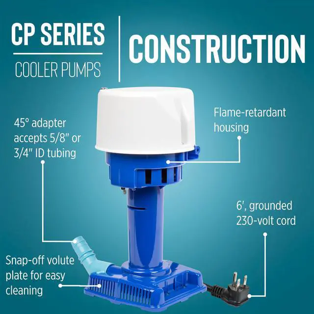 Alt view image 4 of 6 - CP3-230 1/30 HP, 230 Volt, 563 GPH, Evaporative Cooler Pump with 6-Ft. Cord and 3-Prong Plug, Blue, 542015