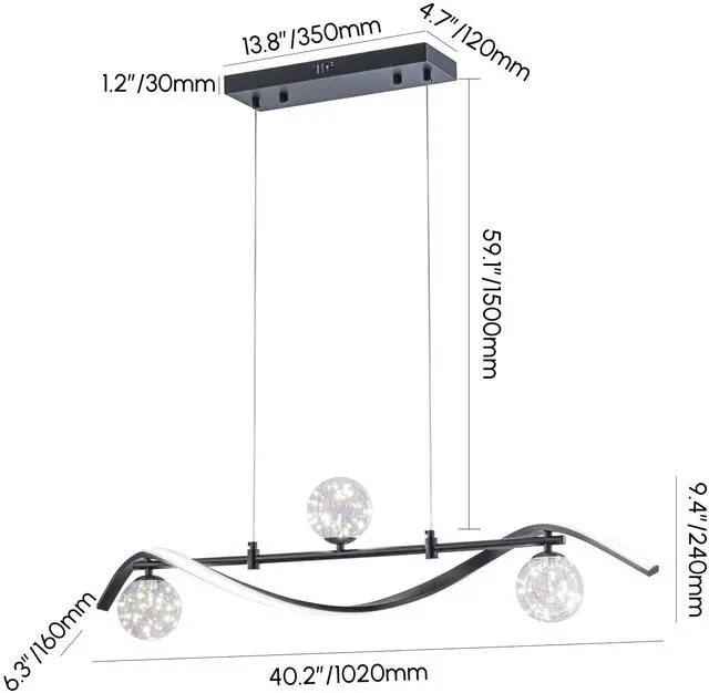 Alt view image 2 of 6 - Modern Kitchen Island Lighting, Dimmable LED Linear Pendant Light Fixture with Glass Globes, 4-Light Black Dining Room Chandelier for Kitchen Island Dining Table