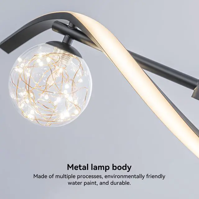 Alt view image 3 of 6 - Modern Kitchen Island Lighting, Dimmable LED Linear Pendant Light Fixture with Glass Globes, 4-Light Black Dining Room Chandelier for Kitchen Island Dining Table