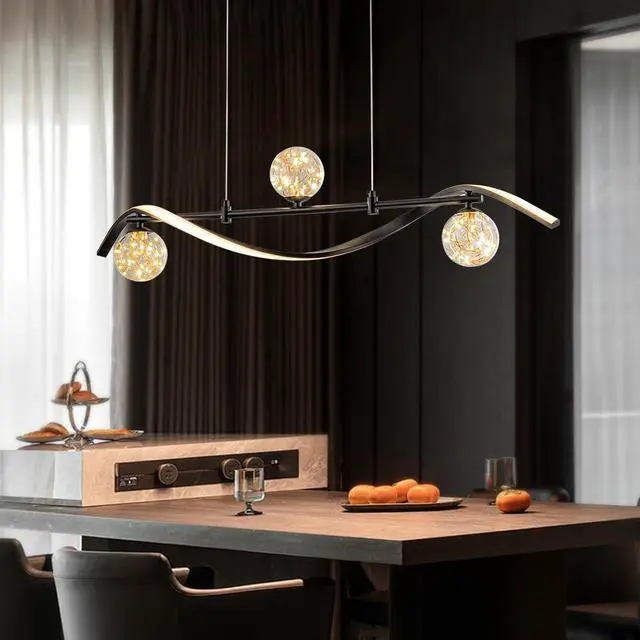 Alt view image 6 of 6 - Modern Kitchen Island Lighting, Dimmable LED Linear Pendant Light Fixture with Glass Globes, 4-Light Black Dining Room Chandelier for Kitchen Island Dining Table