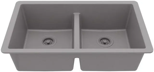 Main image of 32" Grey Quartz Composite Undermount Double Bowl Kitchen Sink with Low Divider 50/50 Equal Bowl, 80% Natural Quartz, 535°F Heat Resistant, Sound Dampening, QU-810