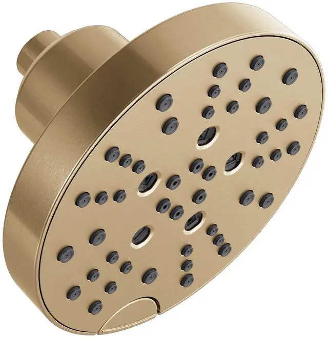 Main image of 5-Setting Brushed Gold Shower Head with H2Okinetic Spray, 6 Inch Round Shower Head, Showerheads, 1.75 GPM Flow Rate, Lumicoat Champagne Bronze 52668-CZ-PR