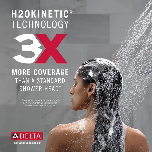 Alt view image 4 of 6 - 5-Setting Brushed Gold Shower Head with H2Okinetic Spray, 6 Inch Round Shower Head, Showerheads, 1.75 GPM Flow Rate, Lumicoat Champagne Bronze 52668-CZ-PR