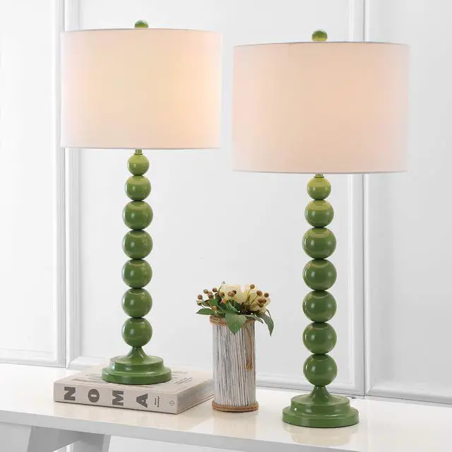 Alt view image 2 of 4 - Lighting Collection Jenna Modern Contemporary Green Stacked Ball 32-inch Bedroom Living Room Home Office Desk Nightstand Table Lamp Set of 2 (LED Bulbs Included)