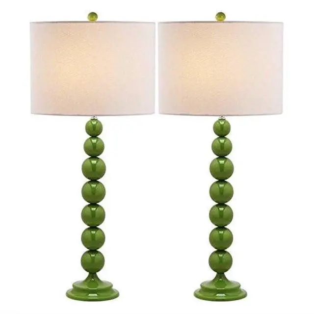 Alt view image 4 of 4 - Lighting Collection Jenna Modern Contemporary Green Stacked Ball 32-inch Bedroom Living Room Home Office Desk Nightstand Table Lamp Set of 2 (LED Bulbs Included)