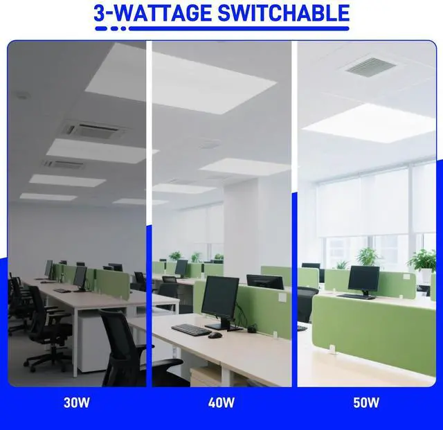 Alt view image 3 of 6 - 2x4 LED Flat Panel Lights,30/40/50W Selectable,0-10V Dimmable,5500lm 5000K Daylight,LED Drop Ceiling Light for Office,Classroom,Garage,Replaces 3-Lamp F32T8 Fluorescent Fixture,6 Pack