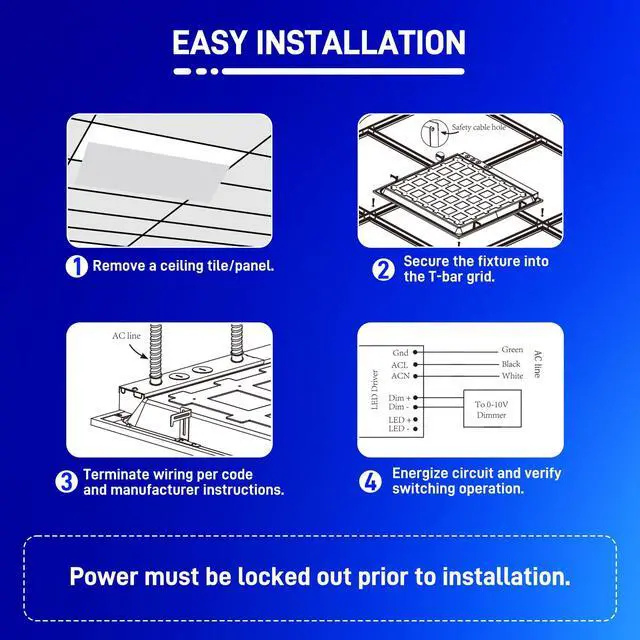 Alt view image 6 of 6 - 2x4 LED Flat Panel Lights,30/40/50W Selectable,0-10V Dimmable,5500lm 5000K Daylight,LED Drop Ceiling Light for Office,Classroom,Garage,Replaces 3-Lamp F32T8 Fluorescent Fixture,6 Pack