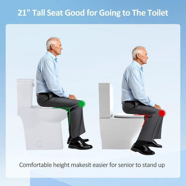 Alt view image 2 of 6 - 21 Inch Tall Toilets for Seniors, ADA Elongated Comfort High Toilet Seat, Powerful Single Flush 1.28 GPF, 12 Rough In, Height Toilets for Bathroom & Tall Person/Elderly/Handicapped