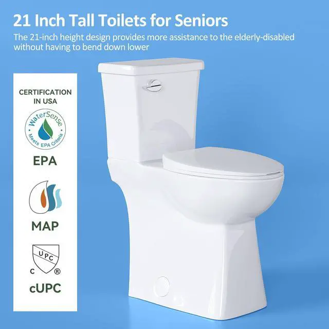 Alt view image 4 of 6 - 21 Inch Tall Toilets for Seniors, ADA Elongated Comfort High Toilet Seat, Powerful Single Flush 1.28 GPF, 12 Rough In, Height Toilets for Bathroom & Tall Person/Elderly/Handicapped