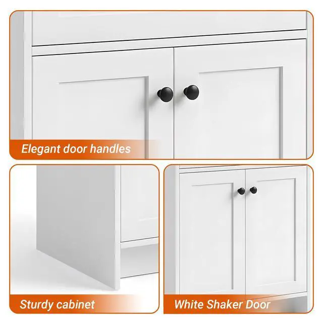 Alt view image 6 of 6 - 24 Inch Freestanding Bathroom Vanity with Sink, Shaker Style White Cabinet with Double Doors, Waterproof Lacquer Finish, Small Space Solution for Powder Room & Apartment