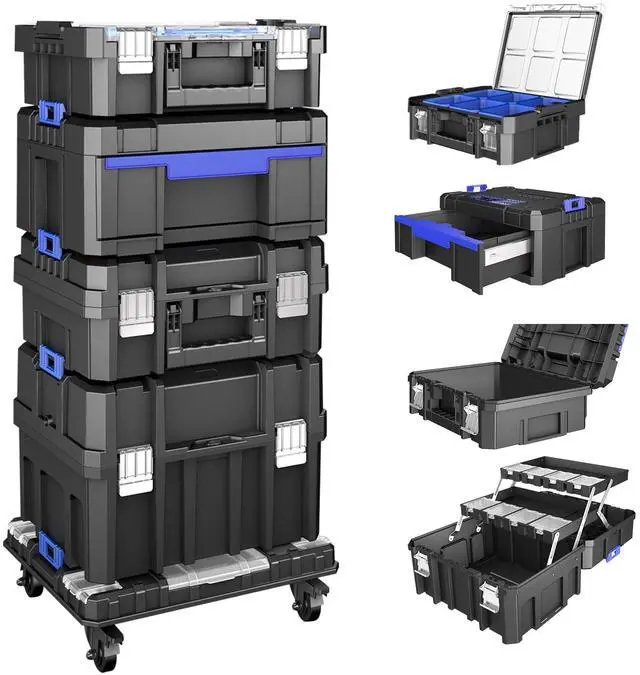 Main image of 5 Tier Stackable Tool Box with Wheels,Rolling Tool Box with Drawers,Modular Tools Organizer,Portable Tool Box with Transparent Parts Box,Large Capacity Toolbox,for Garage Storage,Home and Repair Shop