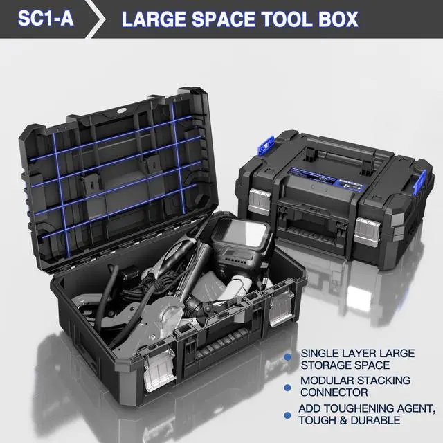 Alt view image 3 of 6 - 5 Tier Stackable Tool Box with Wheels,Rolling Tool Box with Drawers,Modular Tools Organizer,Portable Tool Box with Transparent Parts Box,Large Capacity Toolbox,for Garage Storage,Home and Repair Shop