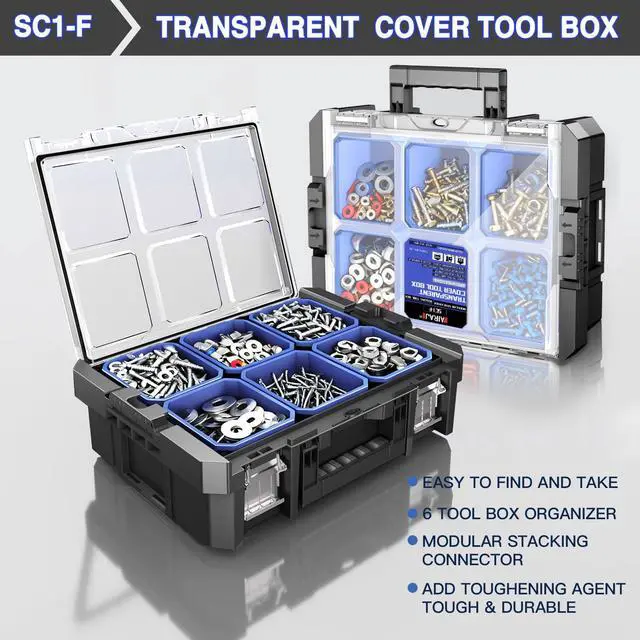 Alt view image 6 of 6 - 5 Tier Stackable Tool Box with Wheels,Rolling Tool Box with Drawers,Modular Tools Organizer,Portable Tool Box with Transparent Parts Box,Large Capacity Toolbox,for Garage Storage,Home and Repair Shop