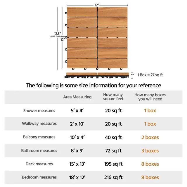 Alt view image 5 of 6 - 54pcs Acacia Wood,Interlocking Deck Tiles with Non-Slip Surface,Easy Snap Waterproof Flooring Tiles for Indoor Outdoor,Cracking Resistant Patio Backyard Decor for All Weather Use,Wood