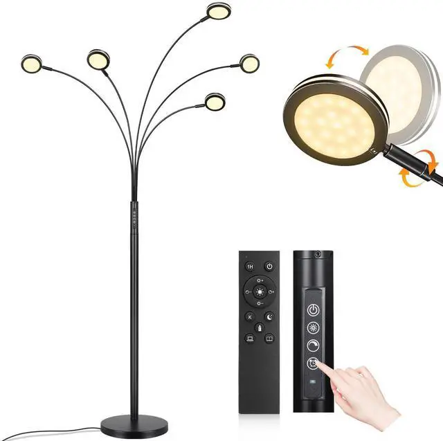 Main image of LED Arc Floor Lamp with Remote, 2250LM Dimmable Floor Lamp with Timer, Adjustable Colors, Brightness & 5 Adjustable Arms,Multi-Head Tall Tree Standing Lamp for Living Room Bedroom Corner Office, Black