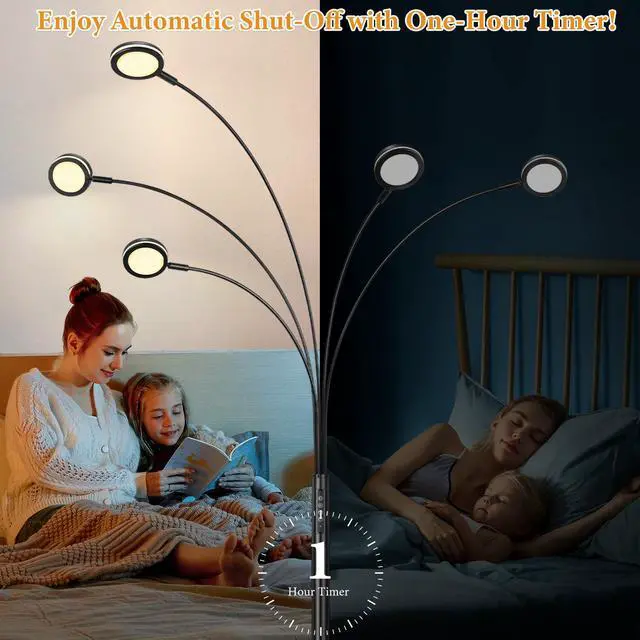 Alt view image 5 of 6 - LED Arc Floor Lamp with Remote, 2250LM Dimmable Floor Lamp with Timer, Adjustable Colors, Brightness & 5 Adjustable Arms,Multi-Head Tall Tree Standing Lamp for Living Room Bedroom Corner Office, Black