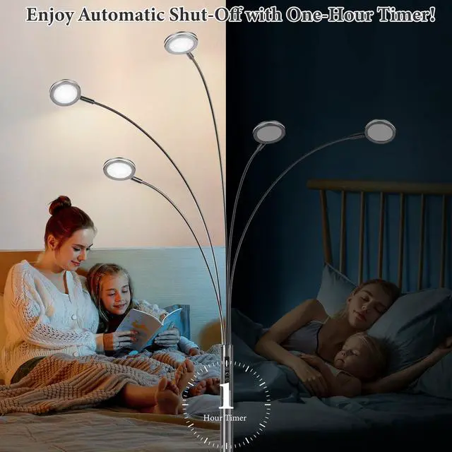 Alt view image 5 of 6 - LED Arc Floor Lamp with Remote, 2250LM Dimmable Black Chrome Floor Lamp with Timer, Adjustable Colors, Brightness & 5 Adjustable Arms, Multi-Head Tall Tree Standing Lamp for Living Room Bedroom Office