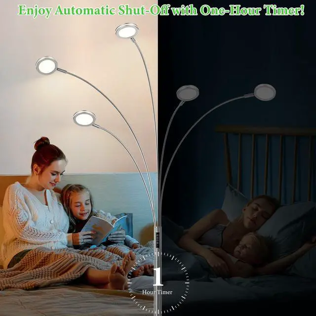 Alt view image 5 of 6 - LED Arc Floor Lamp with Remote, 2250LM Dimmable Floor Lamp with Timer, Adjustable Colors, Brightness & 5 Adjustable Arms, Multi-Head Tall Standing Lamp for Living Room Bedroom Office, Satin Nickel
