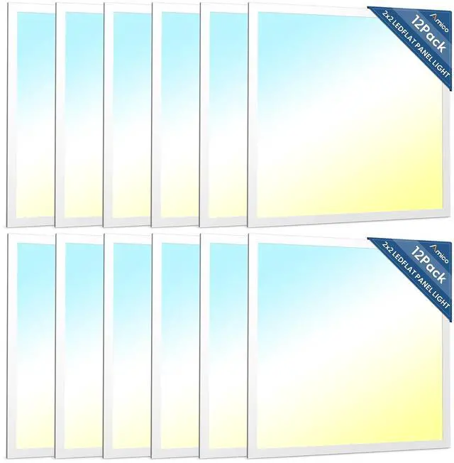 Main image of 12 Pack 2x2 LED Flat Panel Light 5000LM Adjustable, 0-10V Dimmable Troffer LED Drop Ceiling Light Fixtures, 4000K/5000K/6500K Selectable for Office - Dustproof ETL Listed, FCC, DLC