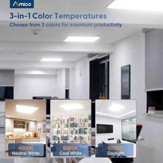 Alt view image 2 of 6 - 12 Pack 2x2 LED Flat Panel Light 5000LM Adjustable, 0-10V Dimmable Troffer LED Drop Ceiling Light Fixtures, 4000K/5000K/6500K Selectable for Office - Dustproof ETL Listed, FCC, DLC