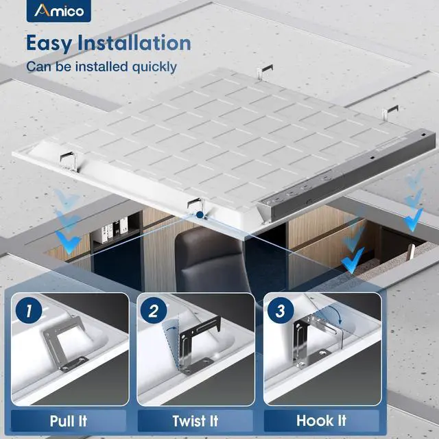 Alt view image 5 of 6 - 12 Pack 2x2 LED Flat Panel Light 5000LM Adjustable, 0-10V Dimmable Troffer LED Drop Ceiling Light Fixtures, 4000K/5000K/6500K Selectable for Office - Dustproof ETL Listed, FCC, DLC
