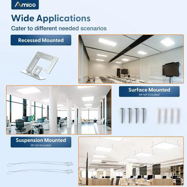 Alt view image 6 of 6 - 12 Pack 2x2 LED Flat Panel Light 5000LM Adjustable, 0-10V Dimmable Troffer LED Drop Ceiling Light Fixtures, 4000K/5000K/6500K Selectable for Office - Dustproof ETL Listed, FCC, DLC