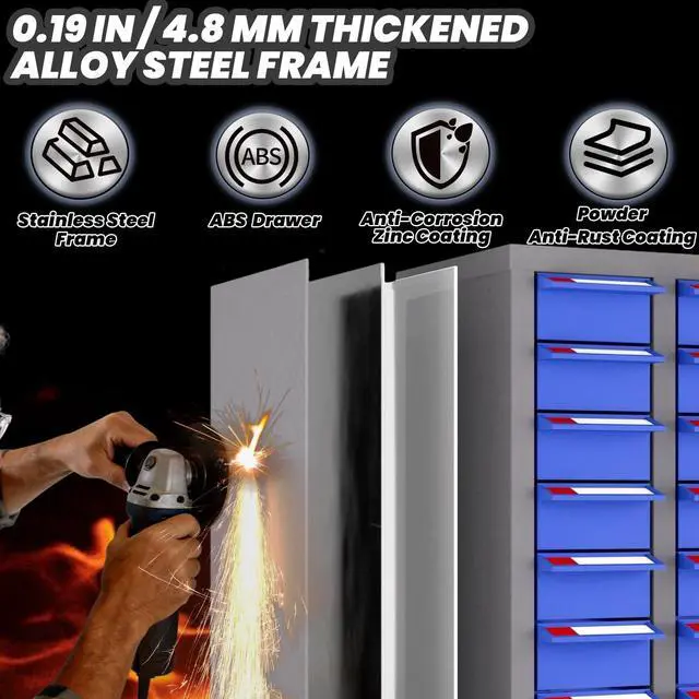Alt view image 3 of 6 - 100-Drawer - Nut and Bolt Organizer | Stainless Steel Part Storage Cabinet | Shelves & Labels | Each Drawer 3.9" D x 7.8W x 2" H | Durable Hardware Storage for Small Parts/Tool (Classroom, Home)