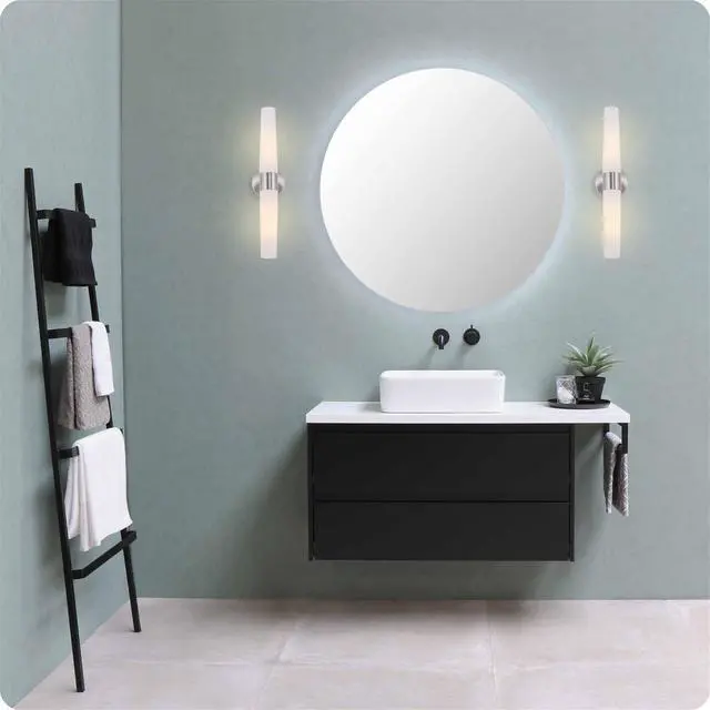 Alt view image 2 of 6 - Duo 21" Modern Wall Sconce with Frosted Opal Glass Shades for Bathroom/Vanity, Brushed Nickel Finish, Pack of 2