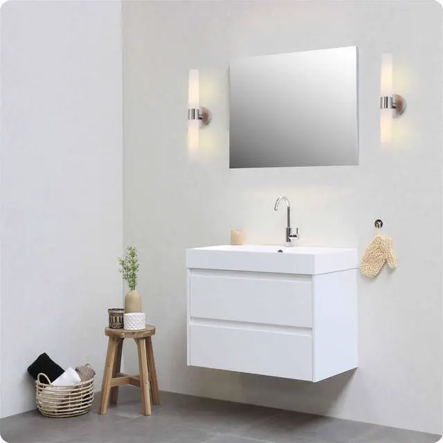Alt view image 3 of 6 - Duo 21" Modern Wall Sconce with Frosted Opal Glass Shades for Bathroom/Vanity, Brushed Nickel Finish, Pack of 2