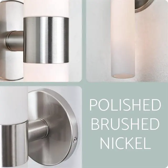 Alt view image 4 of 6 - Duo 21" Modern Wall Sconce with Frosted Opal Glass Shades for Bathroom/Vanity, Brushed Nickel Finish, Pack of 2