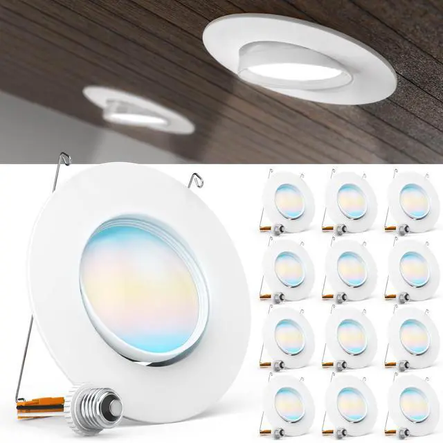 Main image of Sunco 12 Pack LED Can Lights Eyeball Retrofit Gimbal 5/6 Inch Recessed Lights, 12W=60W, 5 Colors (2700K/3000K/3500K/4000K/5000K), 800 LM, Directional Angled Trim Adjustable Ceiling Downlight, UL