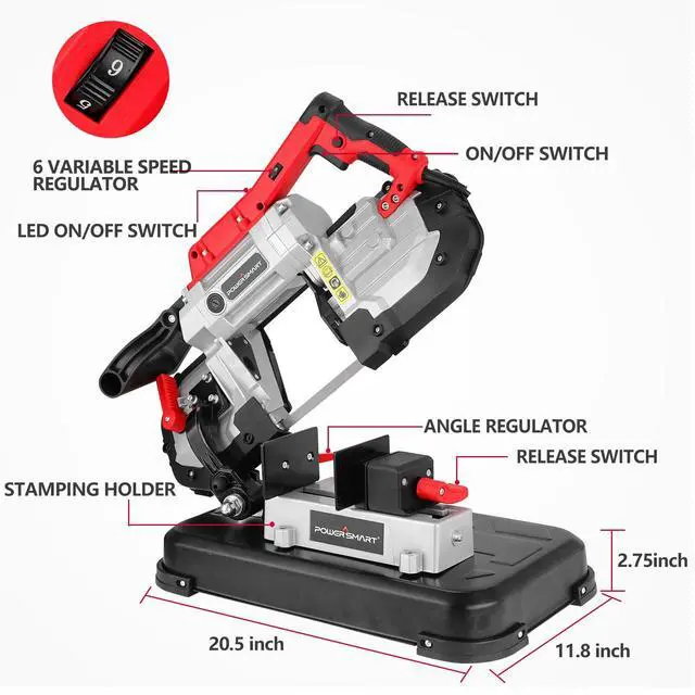 Alt view image 5 of 6 - Portable Band Saw with Removable Alloy Steel Base, 10Amp 1100W Motor 5-Inch Deep Cut Bandsaw for Metal