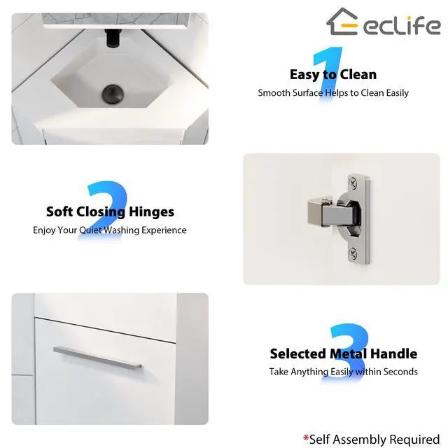 Alt view image 6 of 6 - 26" Corner Bathroom Vanity Sink Combo for Small Space Freestanding Storage Cabinet with White Resin Sink and Matte Black Faucet, White