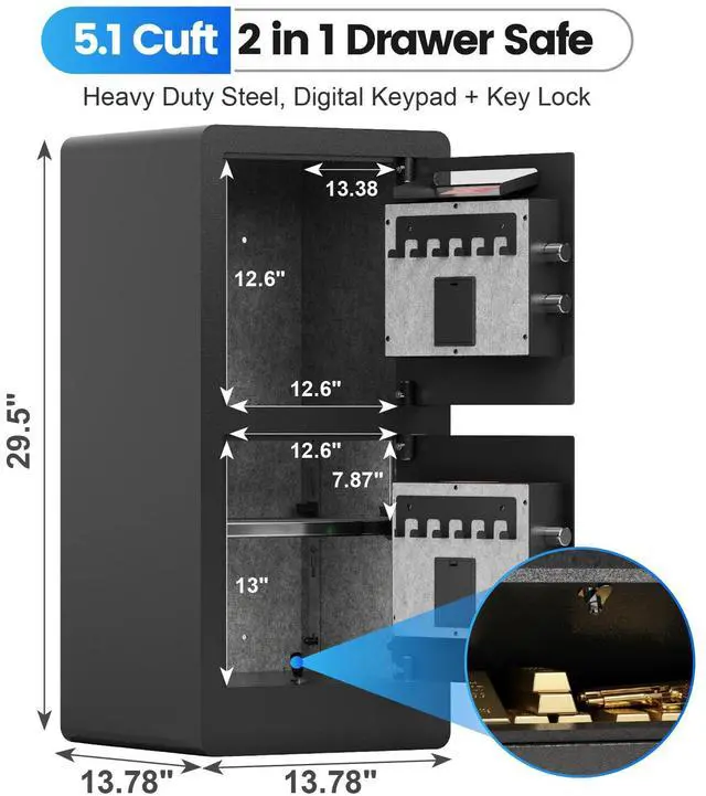 Alt view image 2 of 6 - 7.0 Cuft Biometric Dual Door Security Safe with Deposit Slot Large Fingerprint Safe Box for Home Office Double Layer Steel Cabinet with Digital Keypad for Cash Jewelry and Documents