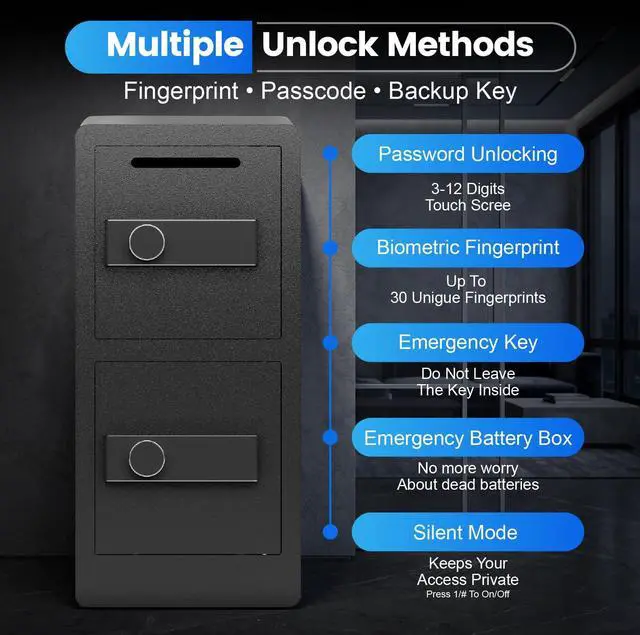 Alt view image 4 of 6 - 7.0 Cuft Biometric Dual Door Security Safe with Deposit Slot Large Fingerprint Safe Box for Home Office Double Layer Steel Cabinet with Digital Keypad for Cash Jewelry and Documents