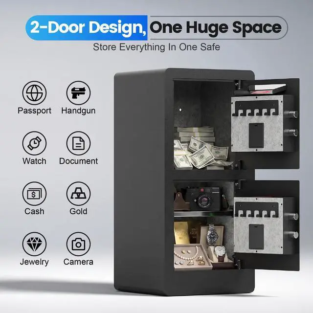 Alt view image 5 of 6 - 7.0 Cuft Biometric Dual Door Security Safe with Deposit Slot Large Fingerprint Safe Box for Home Office Double Layer Steel Cabinet with Digital Keypad for Cash Jewelry and Documents