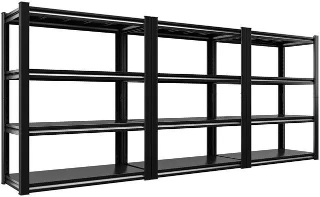 Main image of 40" Wide Heavy Duty Garage Storage Shelves, 3 Pack, Adjustable 4 Tier Metal Shelves for Warehouse, Pantry, Kitchen, 40" W x19 D x57 H, Black