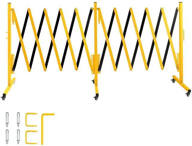 Main image of Industrial Expandable Metal Barricade, Expansion Size 16.4 FT, Yellow and Black,Durable Steel Safety Barricade with casters, Flexible Mobile Barrier Gate, Adjustable Traffic Fence