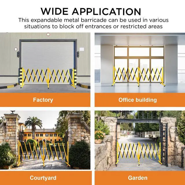 Alt view image 5 of 6 - Industrial Expandable Metal Barricade, Expansion Size 16.4 FT, Yellow and Black,Durable Steel Safety Barricade with casters, Flexible Mobile Barrier Gate, Adjustable Traffic Fence