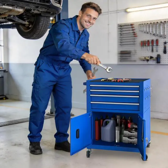 Alt view image 2 of 6 - 13-Drawer Rolling Tool Chest with Double Door Handle, 2-in-1 Detachable Metal Storage Cabinet with Wheels and Lock, Large Capacity Tool Box for Garage,Gift for Men Dad Husband Fathers(Blue)