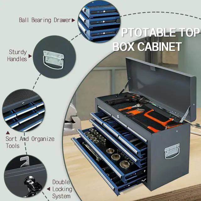 Alt view image 5 of 6 - 13-Drawer Tool Chest with Double Door and Wheels, 2 in 1 Detachable Rolling Toolbox with Drawers,Large Tool Box with Lock,Mobile Steel Tool Cabinet Storage (Gray&Blue)