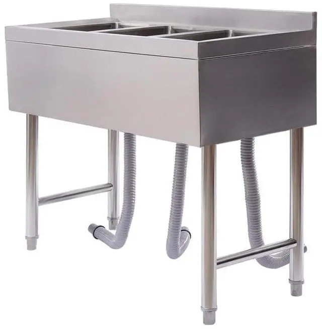 Main image of Free Standing Commercial Kitchen Outdoor Utility Sink 304 Stainless Steel 3-Compartment Commercial Sink for Restaurant, Kitchen (Three-Bowls Style A, 33" H)
